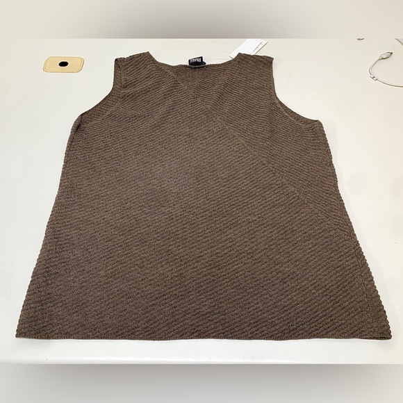 Women’s Large Diagonal Oak 100% Wool Crepe Sleeveless EILEEN FISHER Top - Picture 11 of 16